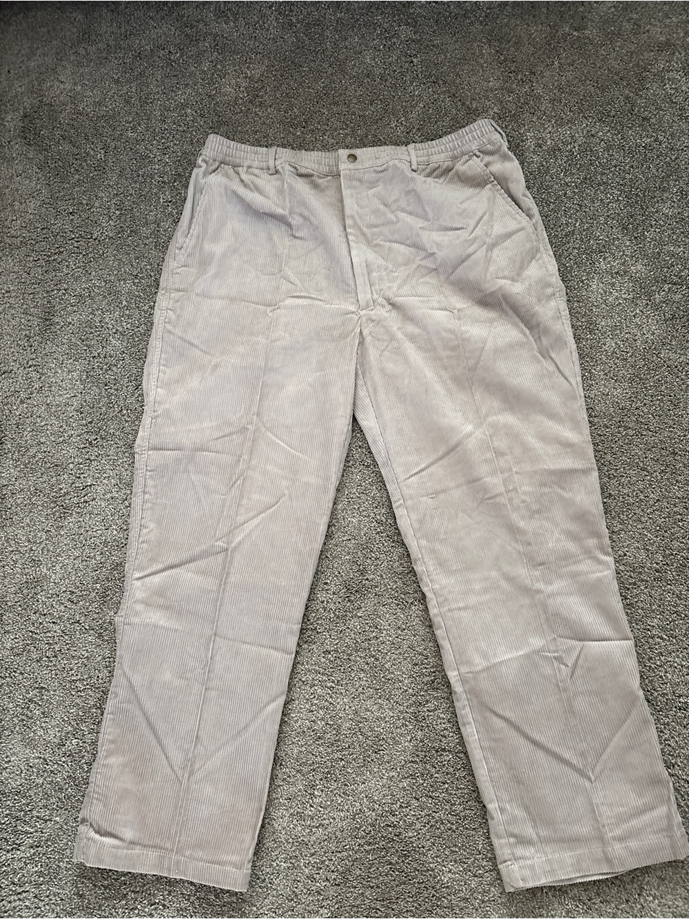 Stag Hill by Haband Light Gray Corduroy Men's Pants with Elastic Waistband